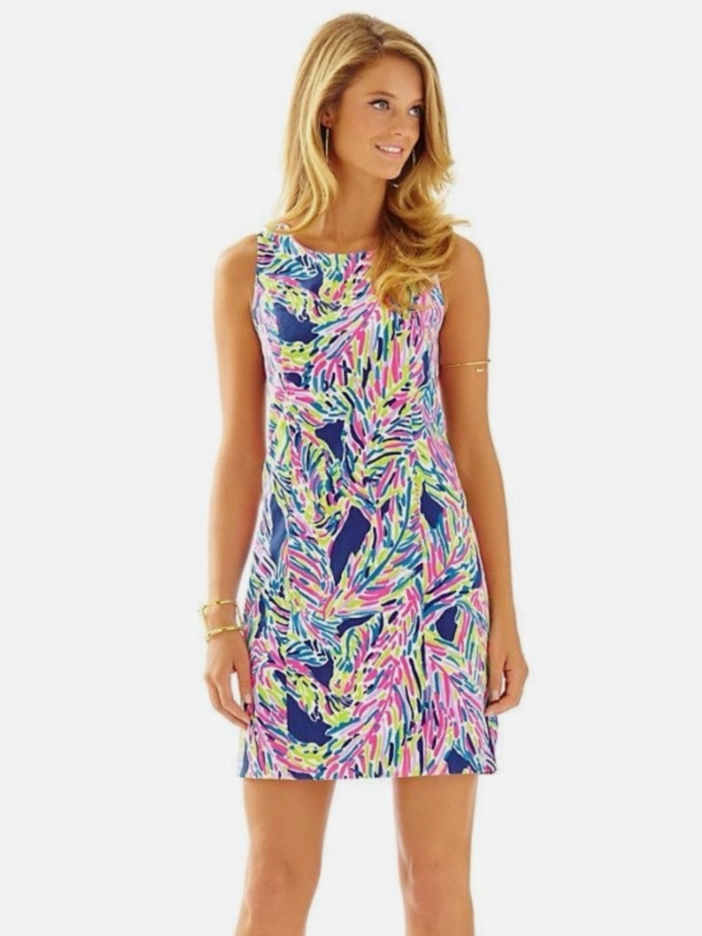 Lilly Pulitzer Cathy Indigo Palm Reader Dobby Cotton Sleeveless Shift Dress